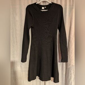 Elegant Black Ribbed Knit Sweater Dress